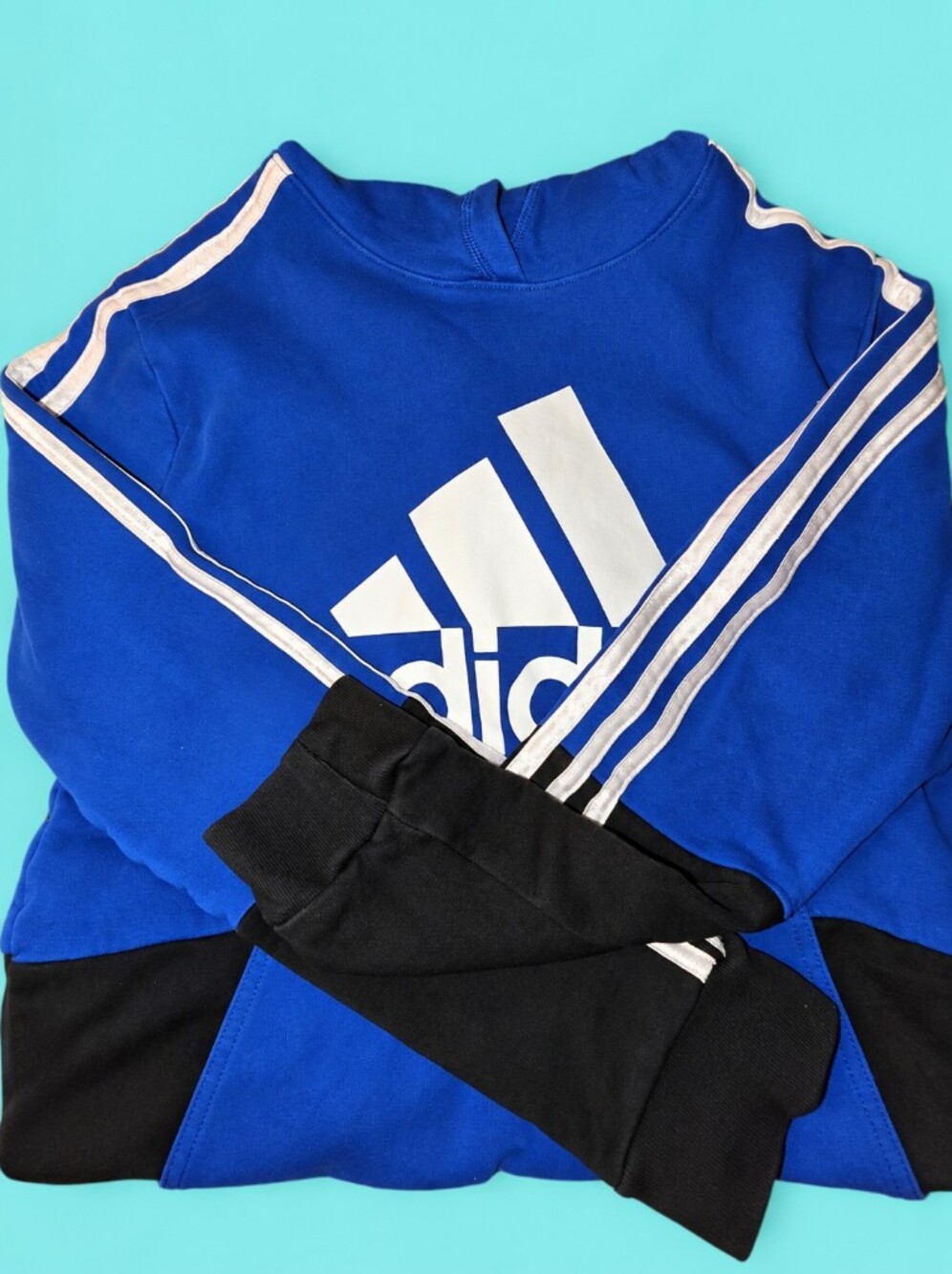 adidas Blue and Black Kids Sweatpants with White Stripes
